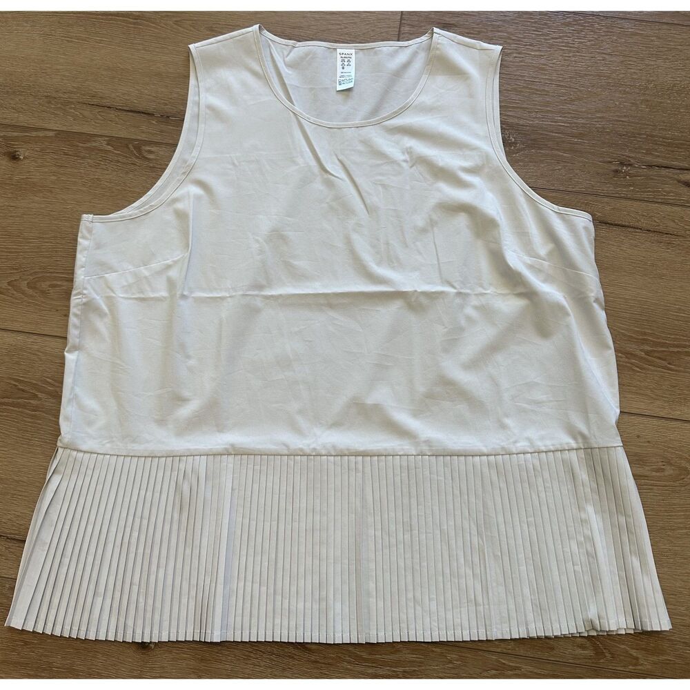 Women's Spanx Yes Pleats! Peplum Sleeveless Blouse Tank White Cloud XL EUC!